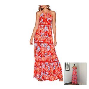 Red Carter Tiered Cover Up Maxi Dress w/Pockets Sz M